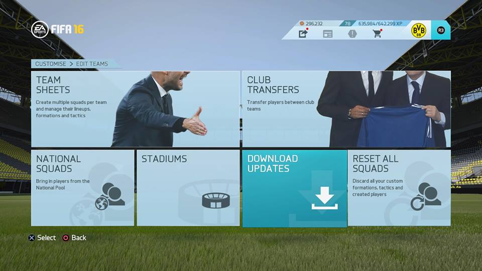 FIFA16チームエディット画面