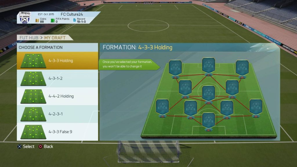 FIFA16 ドラフトのフォーメーション選択画面